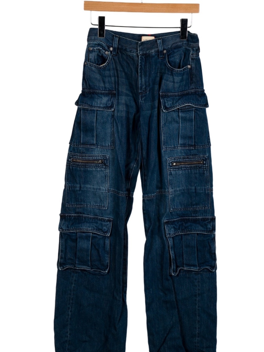 Alice + Olivia Dark Blue Straight-Leg Cargo Jeans